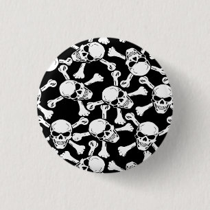 BÓTON REDONDO 2.54CM PADRÃO DE CROSSBONES DE CRÂNIOS GÁTICOS