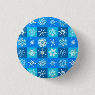 Bóton Redondo 2.54cm Padrão de Flocos de Neve Azul