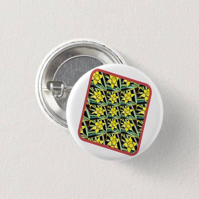 Bóton Redondo 2.54cm Padrão de Flores de Valor Amarelo (Frente & Verso)