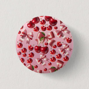 Bóton Redondo 2.54cm Padrão de Laço Cereja do Coração da Coquete Person