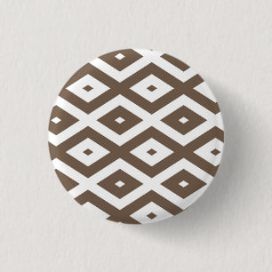 Bóton Redondo 2.54cm Padrão de losango branco e castanho de taupe