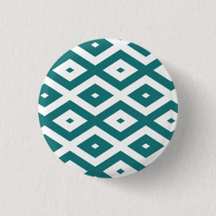 Bóton Redondo 2.54cm Padrão de losango branco e teal
