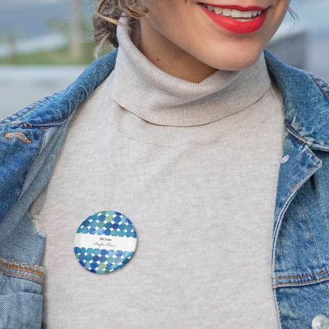 Bóton Redondo 2.54cm Padrão de pontos - azul e verde (Criador carregado)