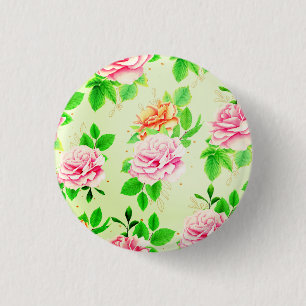 Bóton Redondo 2.54cm Padrão de Rosas Florais Elegantes Folhas Verdes-23