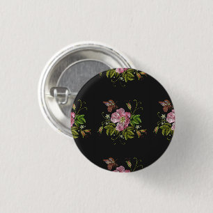 Bóton Redondo 2.54cm Padrão do bordado floral elegante em preto