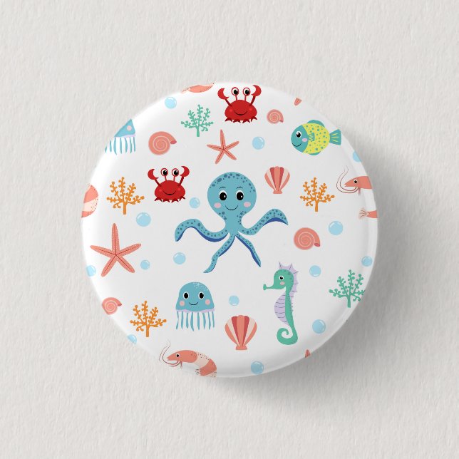 Bóton Redondo 2.54cm Padrão do mundo do mar (Frente)