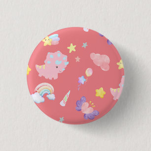 Bóton Redondo 2.54cm Padrão do pastel arco-íris de dinossauro rosa-doce