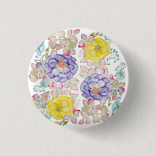 Bóton Redondo 2.54cm Padrão elegante de aquarela floral