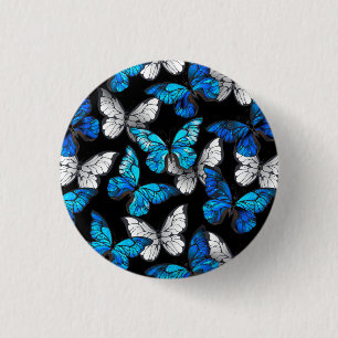 Bóton Redondo 2.54cm Padrão Escuro Sem Costura com Borboletas Azuis Mo