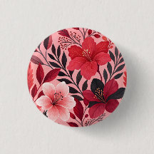 Padrão Floral Botânico de Hibisco Vermelho e Rosa
