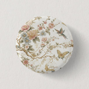 Bóton Redondo 2.54cm Padrão Floral Chinês Vintage com Beija-flor