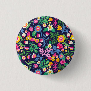 Bóton Redondo 2.54cm Padrão Floral Exótico Pintado à Mão-48330