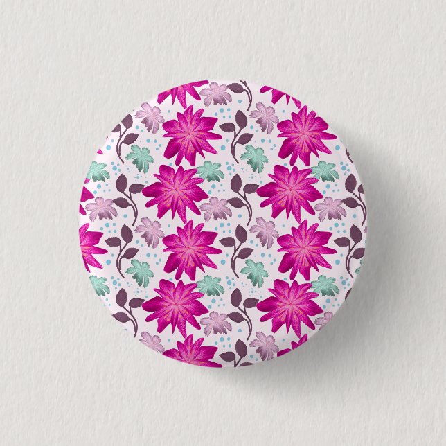 Bóton Redondo 2.54cm Padrão floral rosa (Frente)