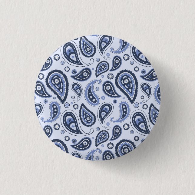 Bóton Redondo 2.54cm Padrão Paisley Azul (Frente)