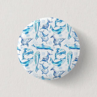 Bóton Redondo 2.54cm padrão sem costura de peixe com aquarela de golfin