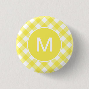 Bóton Redondo 2.54cm Padrão Xadrez Clássico Amarelo Claro Monograma
