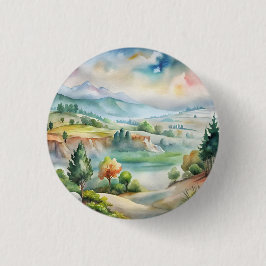 Bóton Redondo 2.54cm Paisagem Montanhosa Aquarela