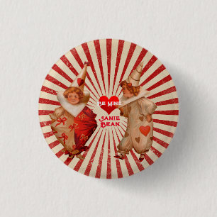Bóton Redondo 2.54cm Palhaços e Namorados Vintage com Coração
