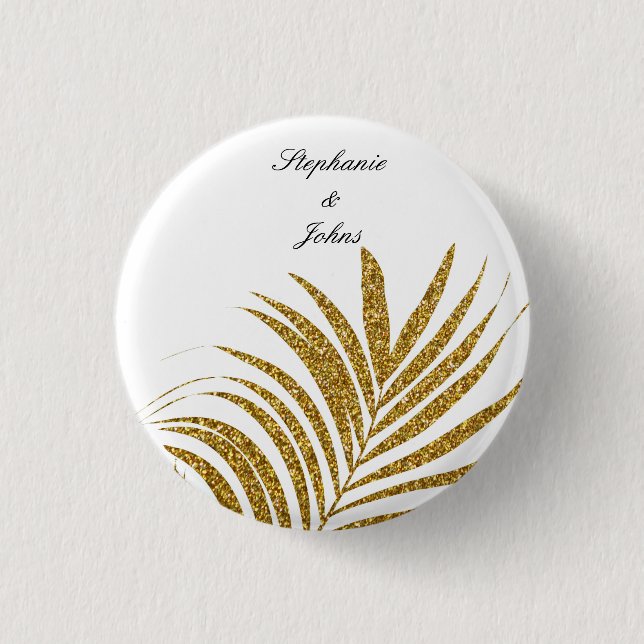 Bóton Redondo 2.54cm Palm Leaf Dourado Glitter Nome Personalizado Trend (Frente)