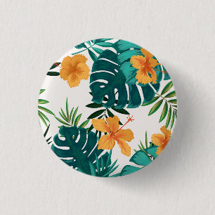 Bóton Redondo 2.54cm Palma Tropical Watercolor,Hibiskus Havaiano