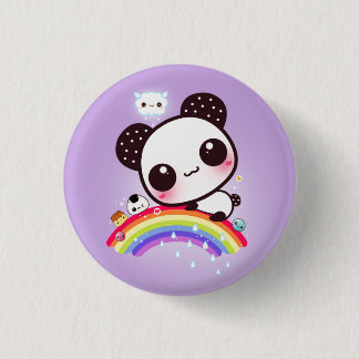 Bóton Redondo 2.54cm Panda bonito com comida do kawaii no arco-íris
