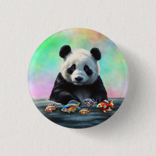 Bóton Redondo 2.54cm Panda contempla peixes coloridos nadando