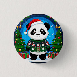 Bóton Redondo 2.54cm Panda Fofinho de Suéter de Natal Usa Chapéu de Pap