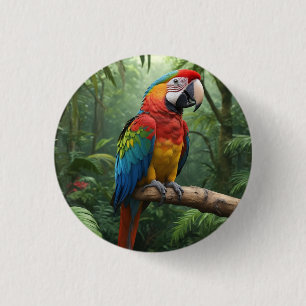 Bóton Redondo 2.54cm Papagaio Macaw na Selva