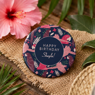 Bóton Redondo 2.54cm Papagaio Tropical Feliz Aniversário Sheyla Persona