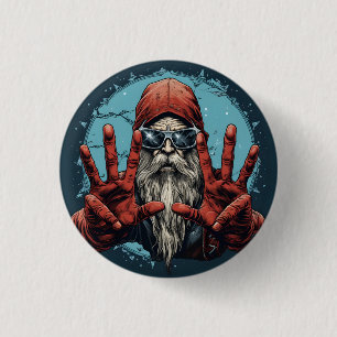 Bóton Redondo 2.54cm Papai Noel de Natal Vintage Rock and Roll Heavy Me