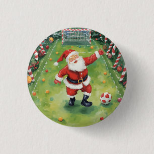 Bóton Redondo 2.54cm Papai Noel jogando futebol no campo de Natal