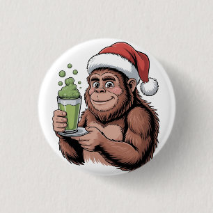 Bóton Redondo 2.54cm Papai Noel Pé Grande Engraçado Sasquatch Segurando