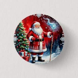 Bóton Redondo 2.54cm Papai Noel segurando cajado mágico