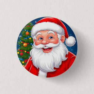 Bóton Redondo 2.54cm Papai Noel sorridente de Natal com Chapéu Vermelho