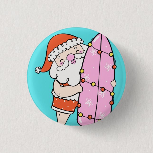 Bóton Redondo 2.54cm Papai Noel Surfista (Frente)