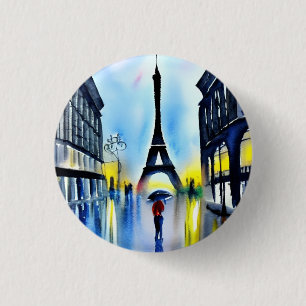 Bóton Redondo 2.54cm Paris na chuva