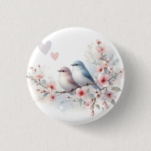 Bóton Redondo 2.54cm Pássaros de Amor Romântico Ramo de Flor de Cerejei