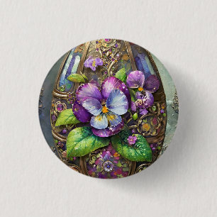 Bóton Redondo 2.54cm Pássaros Sanguinados Violetas Flores Selvagens Ovo