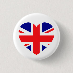 Bóton Redondo 2.54cm Patriotic Union Jack Love Heart Red White Blue