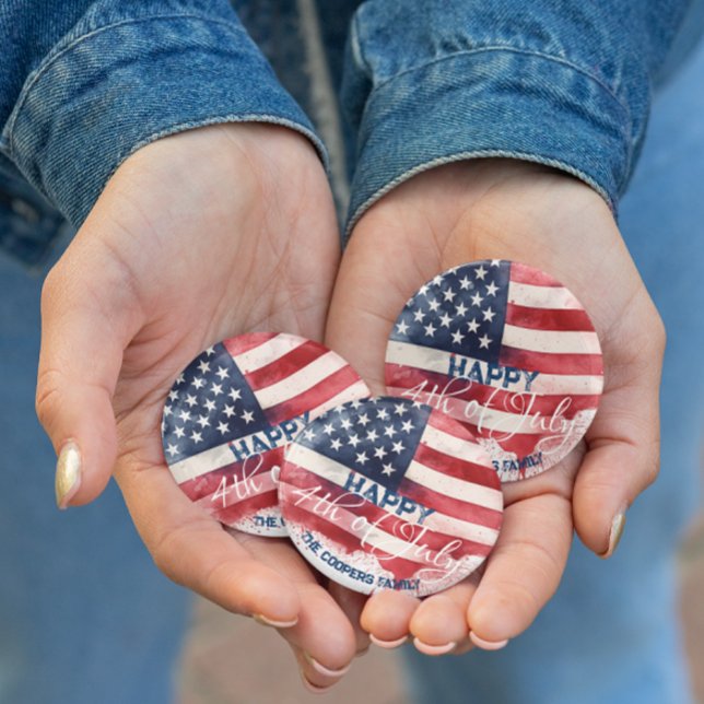 Bóton Redondo 2.54cm Patriótica American Flag Feliz 4 de julho Personal (Criador carregado)