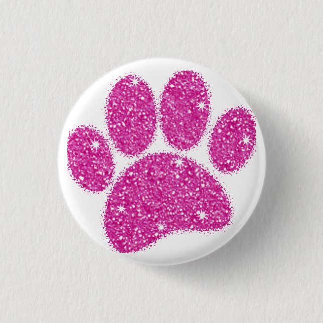 Bóton Redondo 2.54cm Pawprint Cachorro Rosa-Brilhante (Frente)