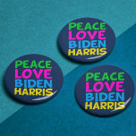 Bóton Redondo 2.54cm Peace Love Biden Harris<br><div class="desc">Cute Joe Biden Kamala Harris botão de eleição 2020 para um democrata progressista que ama designs políticos coloridos e divertidos. Peace Love Biden Harris.</div>