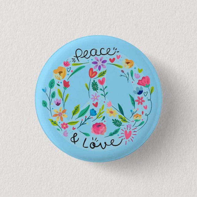 Bóton Redondo 2.54cm Peace Love Button (Frente)