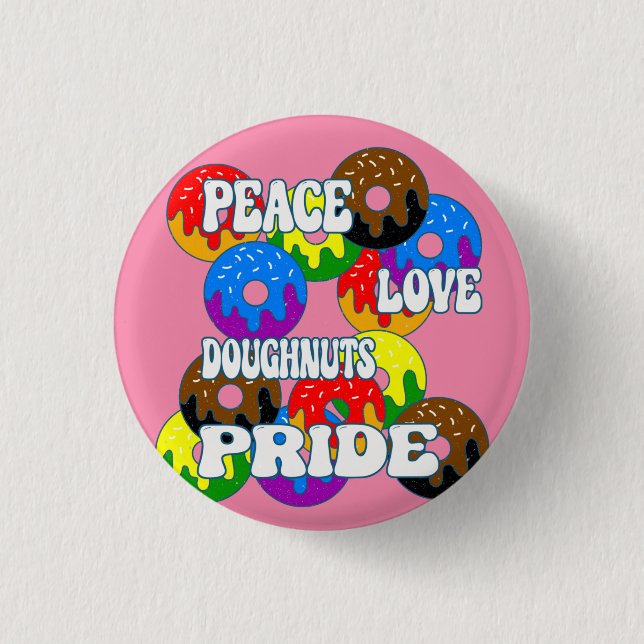 Bóton Redondo 2.54cm Peace Love Doughnut Pride Chaveiro (Frente)