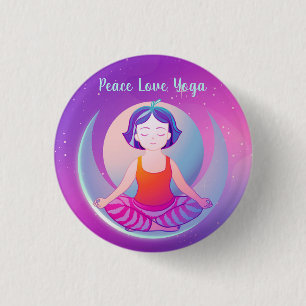 Bóton Redondo 2.54cm Peace Love Yoga meditação de meninas no espaço