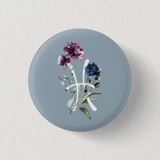 Bóton Redondo 2.54cm Peixes Zodiac Glifo (Frente)