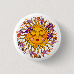 Bóton Redondo 2.54cm Pensamentos Felizes - Sol E Flores Positivos