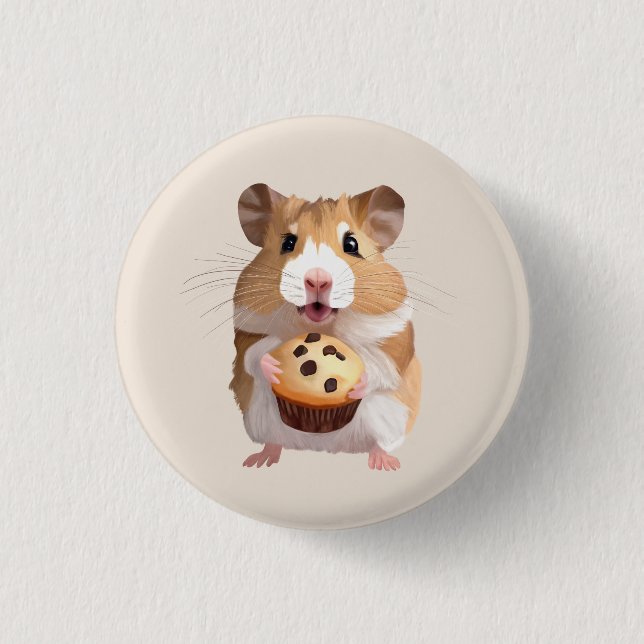 Bóton Redondo 2.54cm Pequeno Hamster Bonito Segurando Um Muffin (Frente)