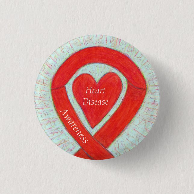 Bóton Redondo 2.54cm Perícia à Doença Cardíaca Coração Vermelho Fita (Frente)