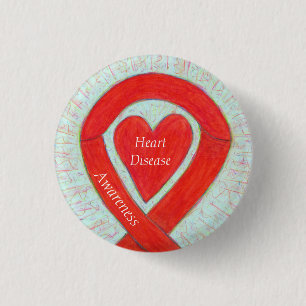 Bóton Redondo 2.54cm Perícia à Doença Cardíaca Coração Vermelho Fita